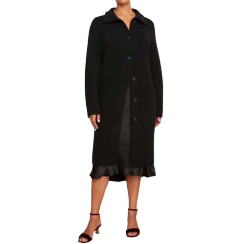 Vince Black Long Wool Blend Coat Minimalist Button Front Luxury‎ Outerwear